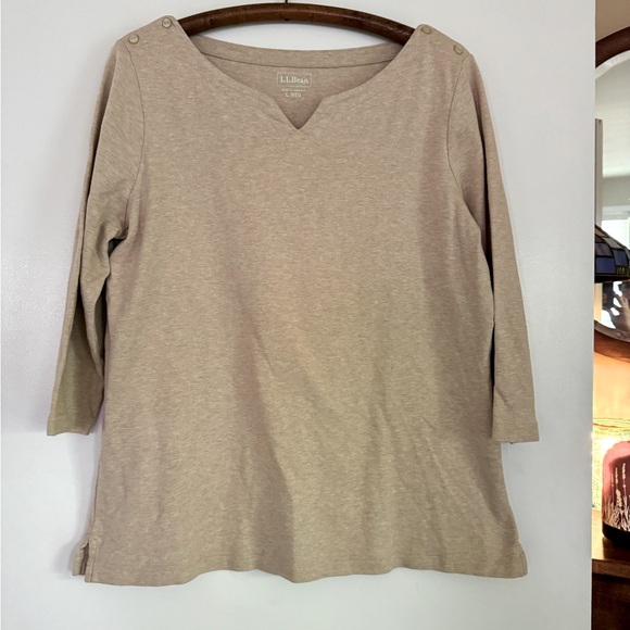LL Bean 100% cotton 3/4 sleeve, short tunic. Creamy beige color. EUC. Size L - Picture 1 of 7